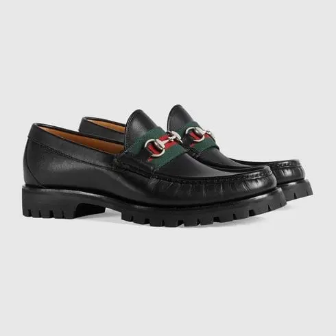 Alternative view of Giày Gucci Men's Web Three Stripe Horsebit Leather Black Loafers 496246 ARPA0 1098