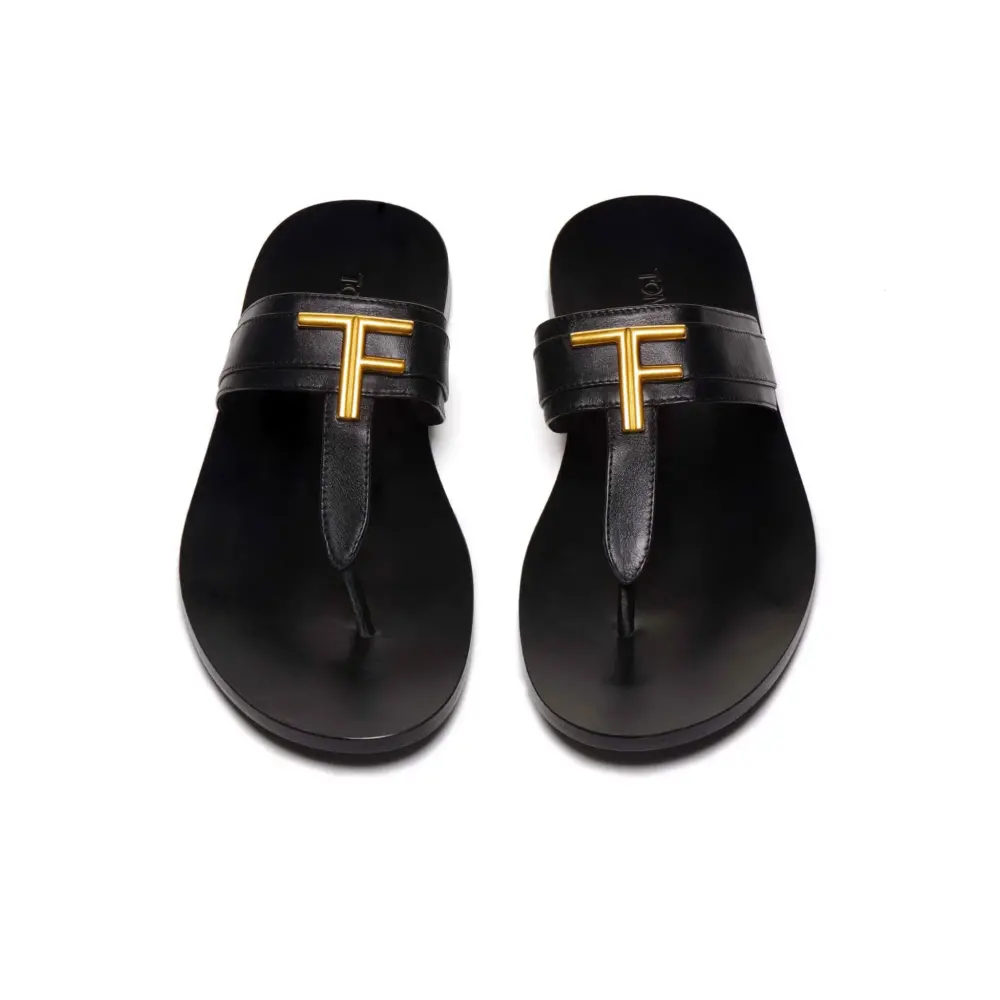 Dép Tom Ford Smooth Leather Brighton Sandal 'Black' J1307T-LCL076 - Ảnh 4