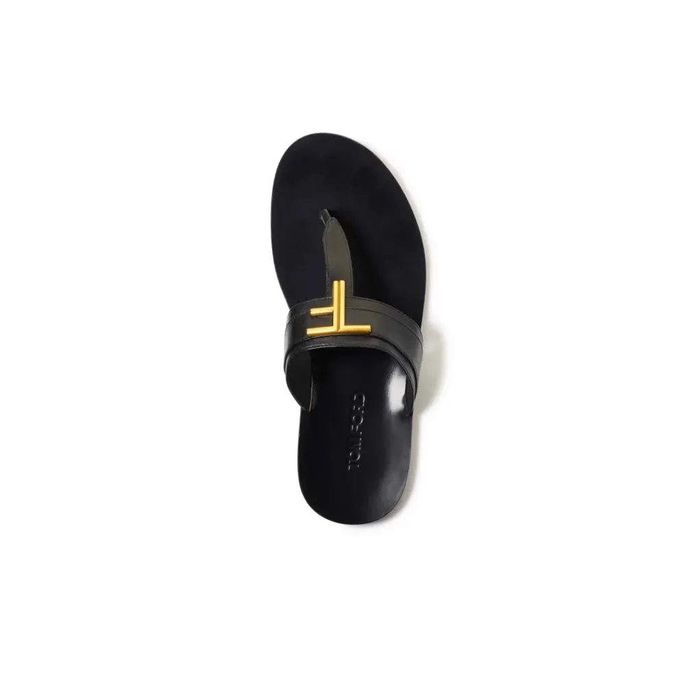 Dép Tom Ford Smooth Leather Brighton Sandal 'Black' J1307T-LCL076 - Ảnh 3