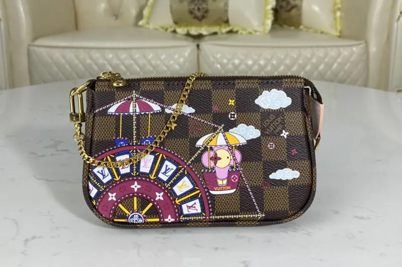 Alternative view of Túi Louis Vuitton Pochette Accessoires Mini Pink Coated Canvas Wristlet N60402