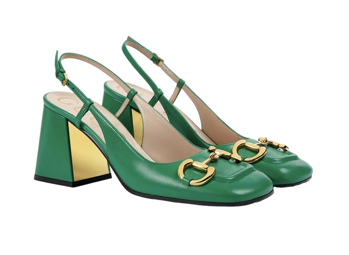 Giày Gucci Mid-heel Sandal Elastic Back Strap And Horsebit 'Green' 643892-C9D00-3727 - Ảnh 4
