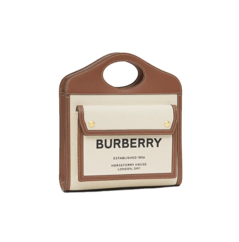 Túi Burberry Bag Mini Two-tone Canvas Leather Pocket 'Beige' 80393611 - Ảnh 8