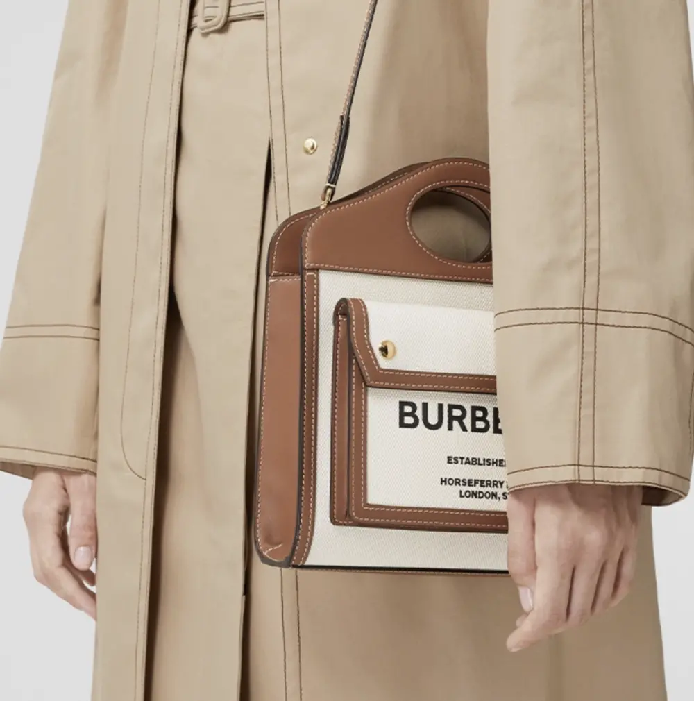 Túi Burberry Bag Mini Two-tone Canvas Leather Pocket 'Beige' 80393611 - Ảnh 6