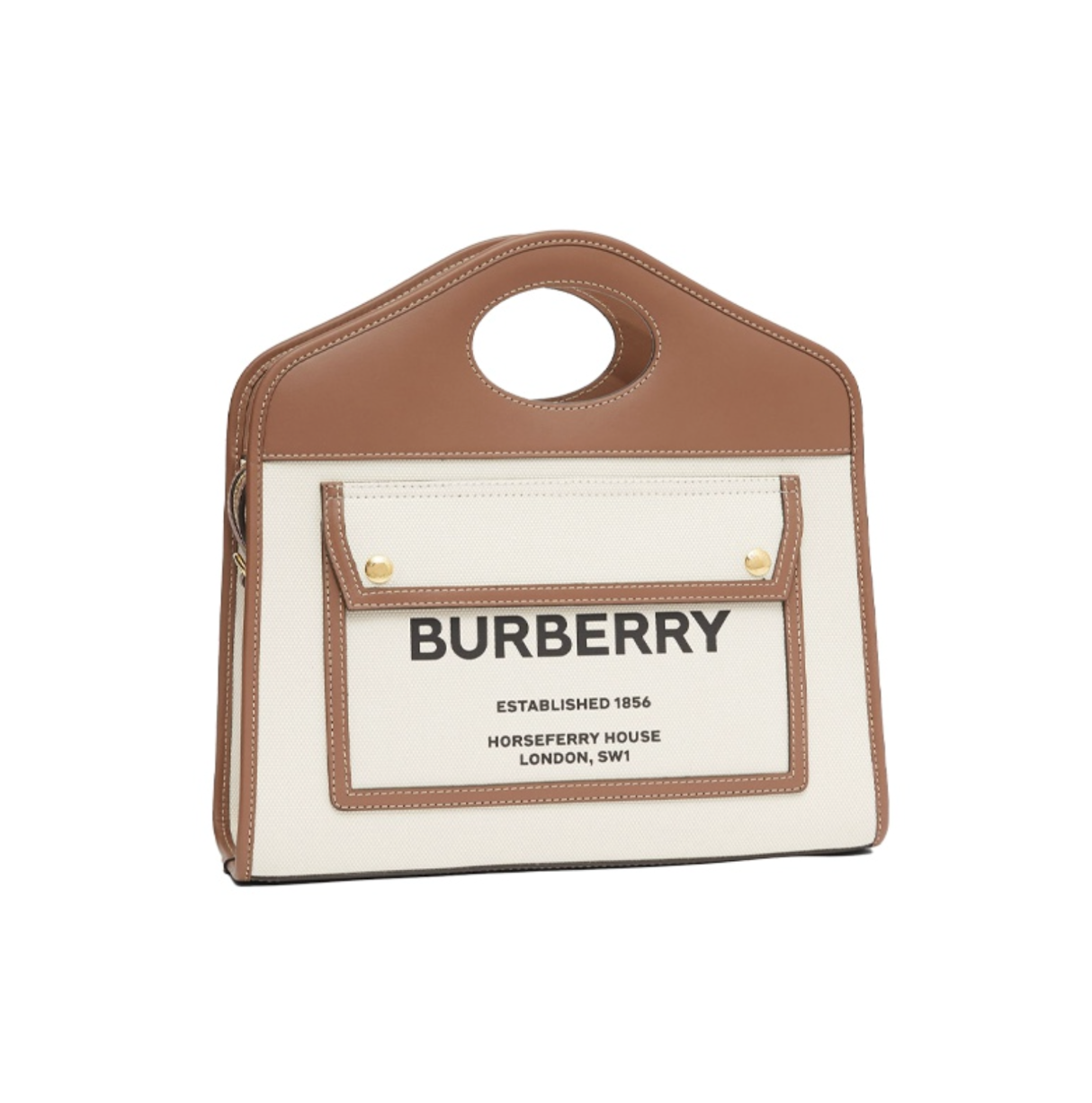 Túi Burberry Bag Two-tone Canvas Leather Small Pocket Tote 'Beige' 80367841 - Ảnh 7