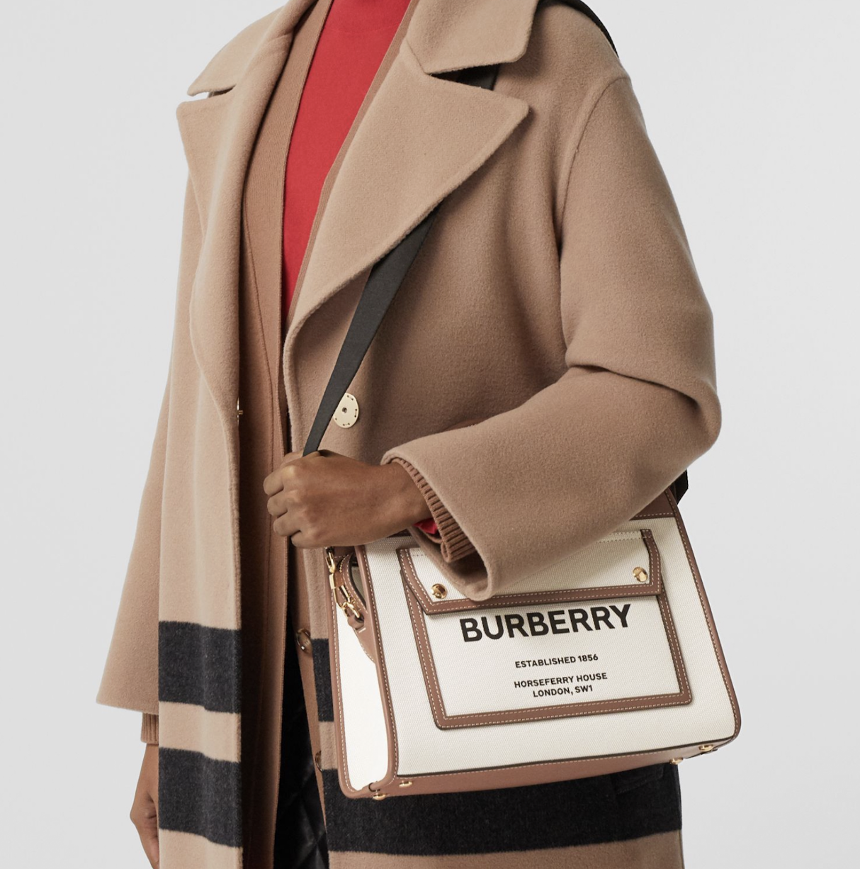 Túi Burberry Bag Two-tone Canvas Leather Small Pocket Tote 'Beige' 80367841 - Ảnh 4