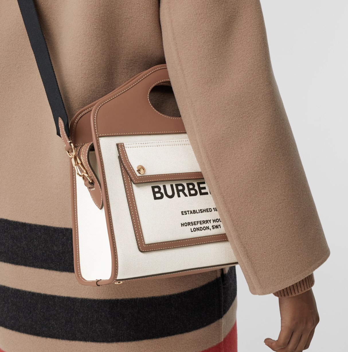 Túi Burberry Bag Two-tone Canvas Leather Small Pocket Tote 'Beige' 80367841 - Ảnh 3