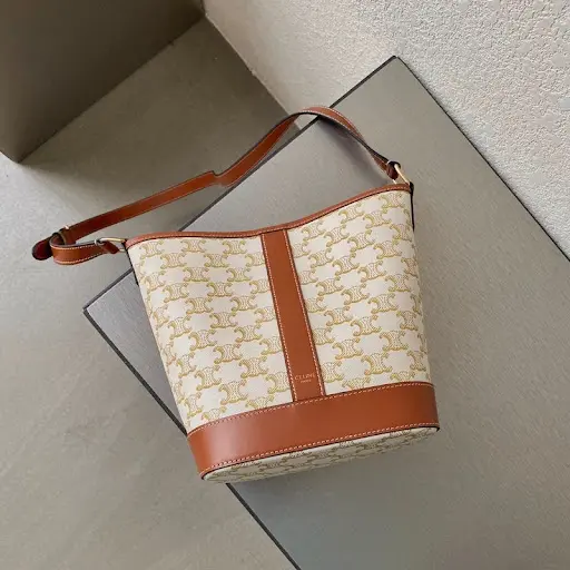 Alternative view of Túi Celine Small Bucket In Triomphe Canvas And Calfskin 'White' 191442CAS-01BC