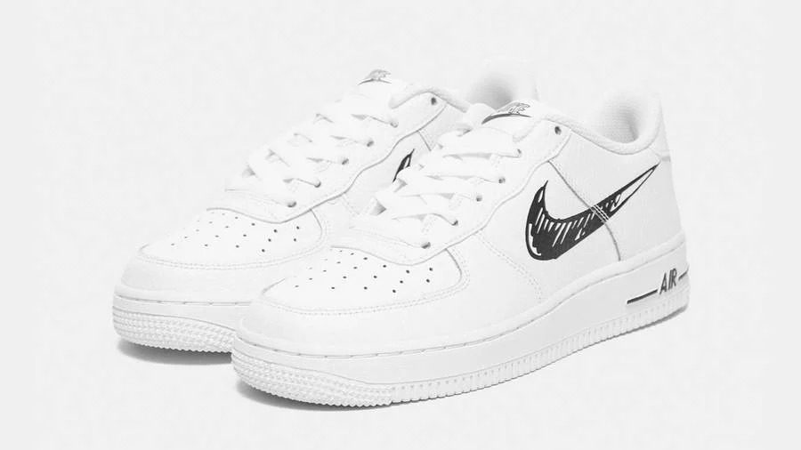 Giày Nike Air Force 1 Low GS 'Doodle Swoosh White Black' DM3177-100 - Ảnh 3