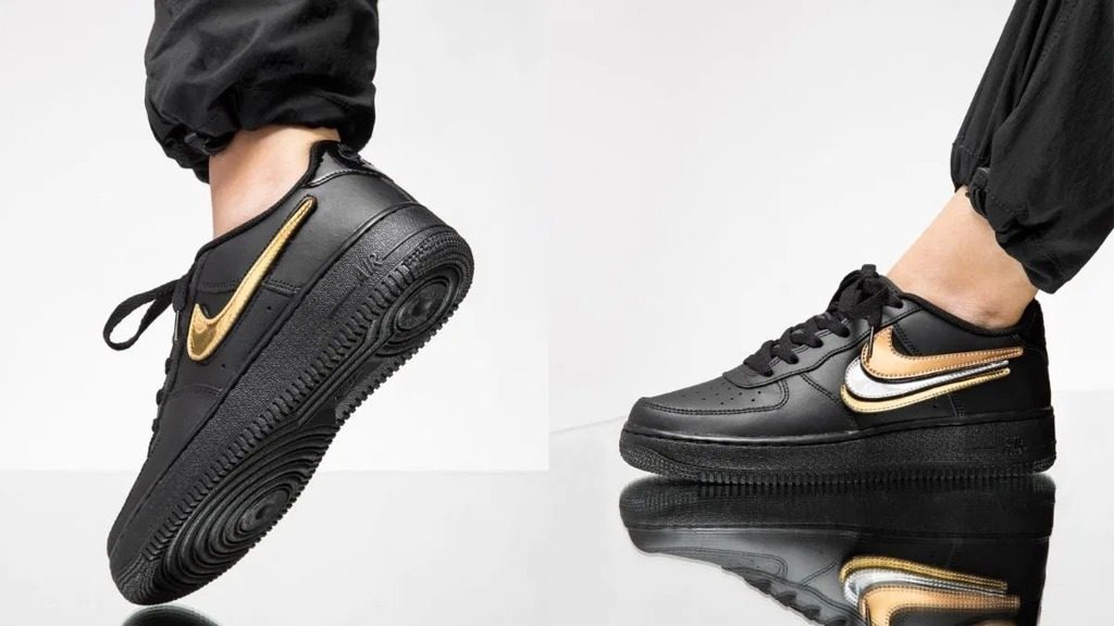 Giày Nike Air Force 1 Black Metallic Gold Removable Swoosh Pack - Ảnh 6