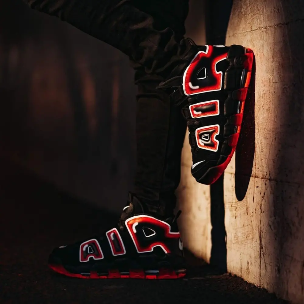 Giày Nike Air More Uptempo Black White Laser Crimson CJ6129-001 - Ảnh 3