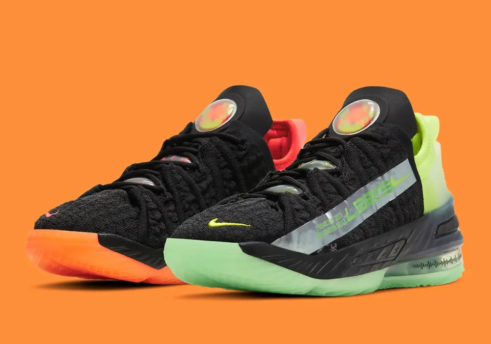 Alternative view of Giày Nike LeBron 18 GS 'Black Crimson Volt' CW2760-009