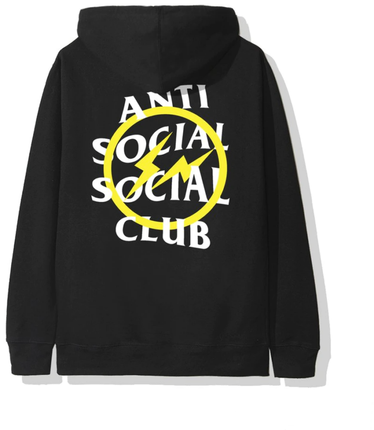 Áo Anti Social Social Club x Fragment Yellow Bolt Hoodie Black ASSC-XFYBHBK - Ảnh 5