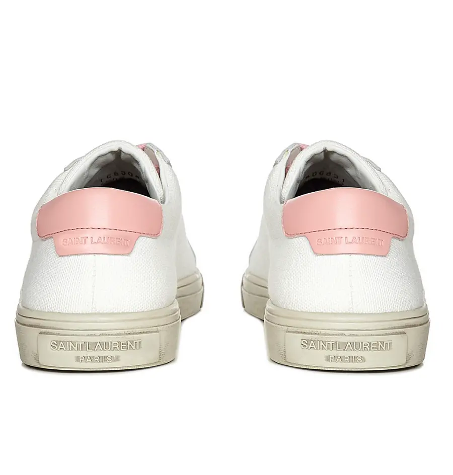 Giày Saint Laurent Andy Low White and Pink Fabric Sneakers 60683112N709035 - Ảnh 4