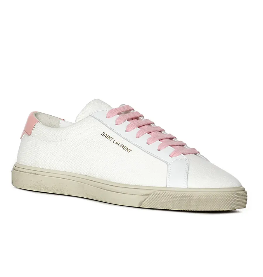 Alternative view of Giày Saint Laurent Andy Low White and Pink Fabric Sneakers 60683112N709035