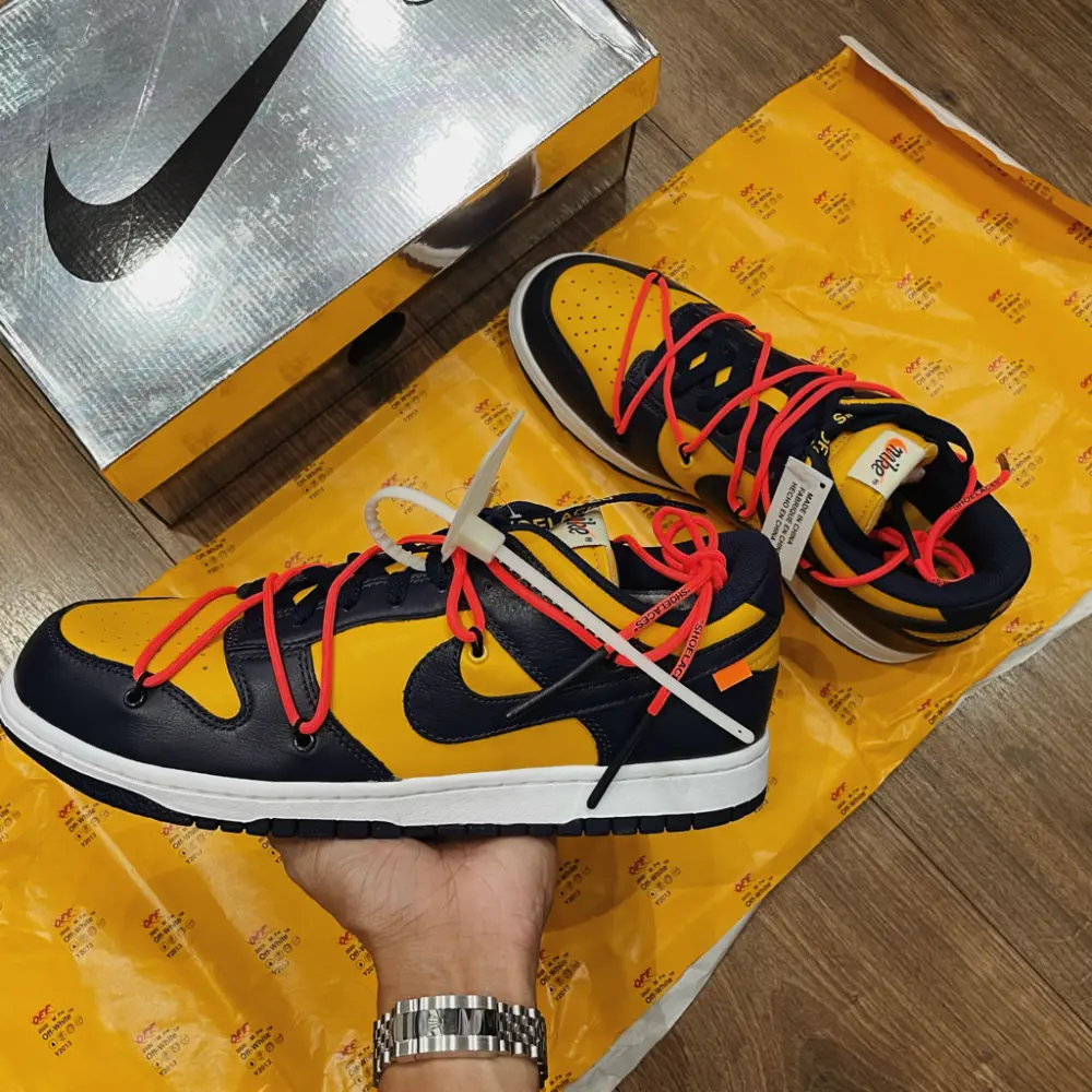Giày Nike Dunk Low Off-White University Gold Midnight Navy CT0856-700 - Ảnh 5