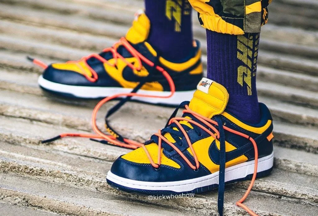 Giày Nike Dunk Low Off-White University Gold Midnight Navy CT0856-700 - Ảnh 8