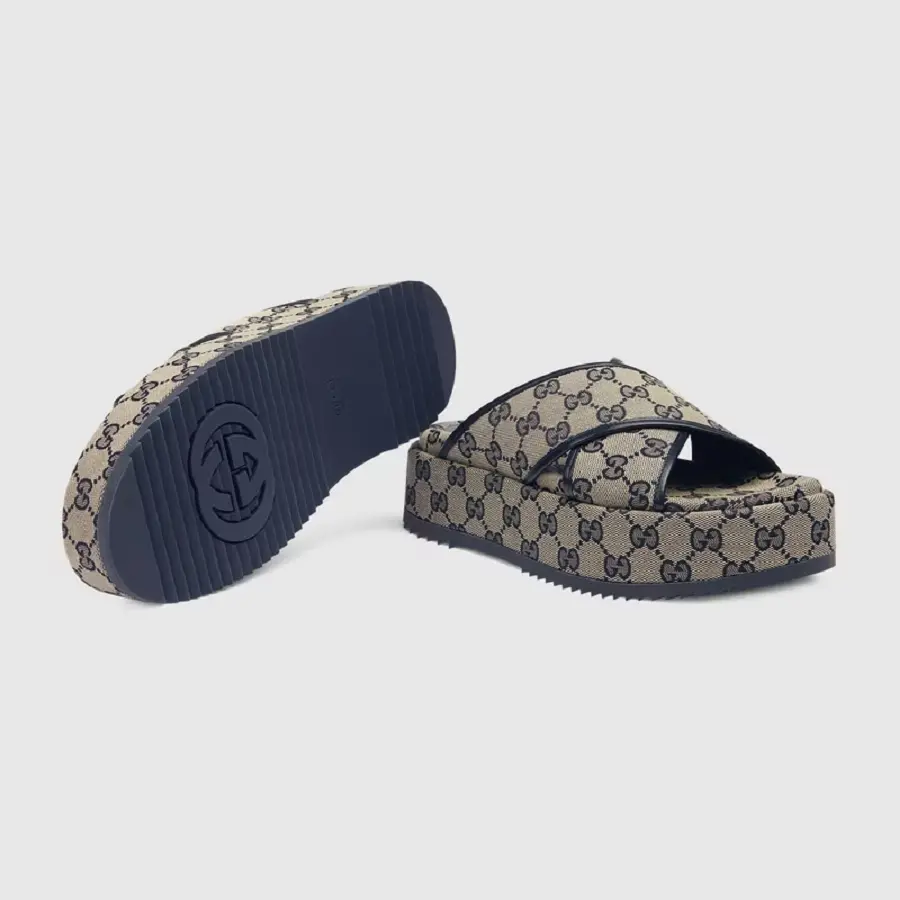Alternative view of Dép Gucci GG Platform Slide Sandal 'Beige Blue' 692842-H6320-4061