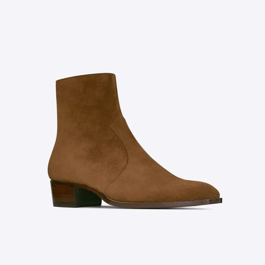 Alternative view of Giày Saint Laurent Wyatt Zipped Boots Suede 'Brown' 6491031NZ002635