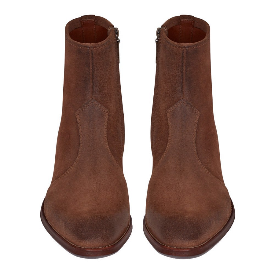 Giày Saint Laurent Wyatt Zipped Boots Suede 'Red Brown' 66928525T002749 - Ảnh 2