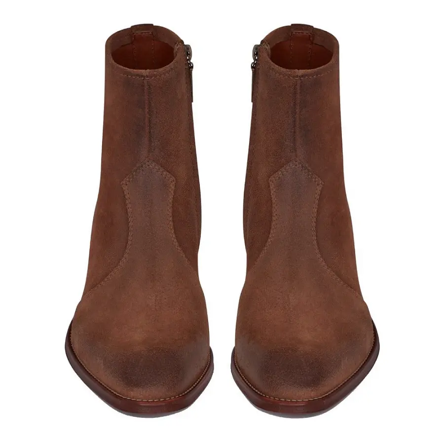 Alternative view of Giày Saint Laurent Wyatt Zipped Boots Suede 'Red Brown' 66928525T002749