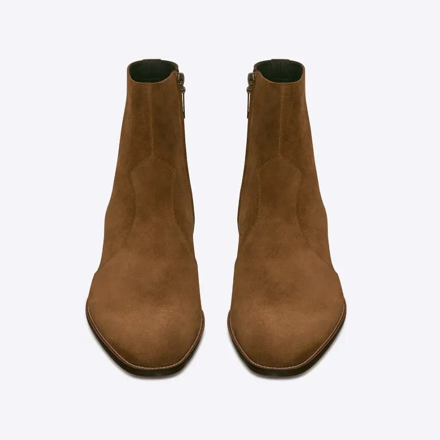 Giày Saint Laurent Wyatt Zipped Boots Suede 'Brown' 6491031NZ002635 - Ảnh 4
