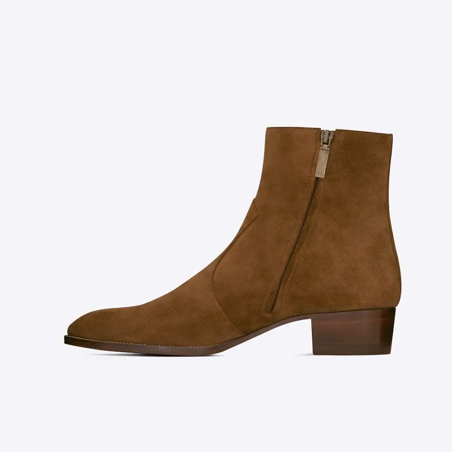 Giày Saint Laurent Wyatt Zipped Boots Suede 'Brown' 6491031NZ002635 - Ảnh 3