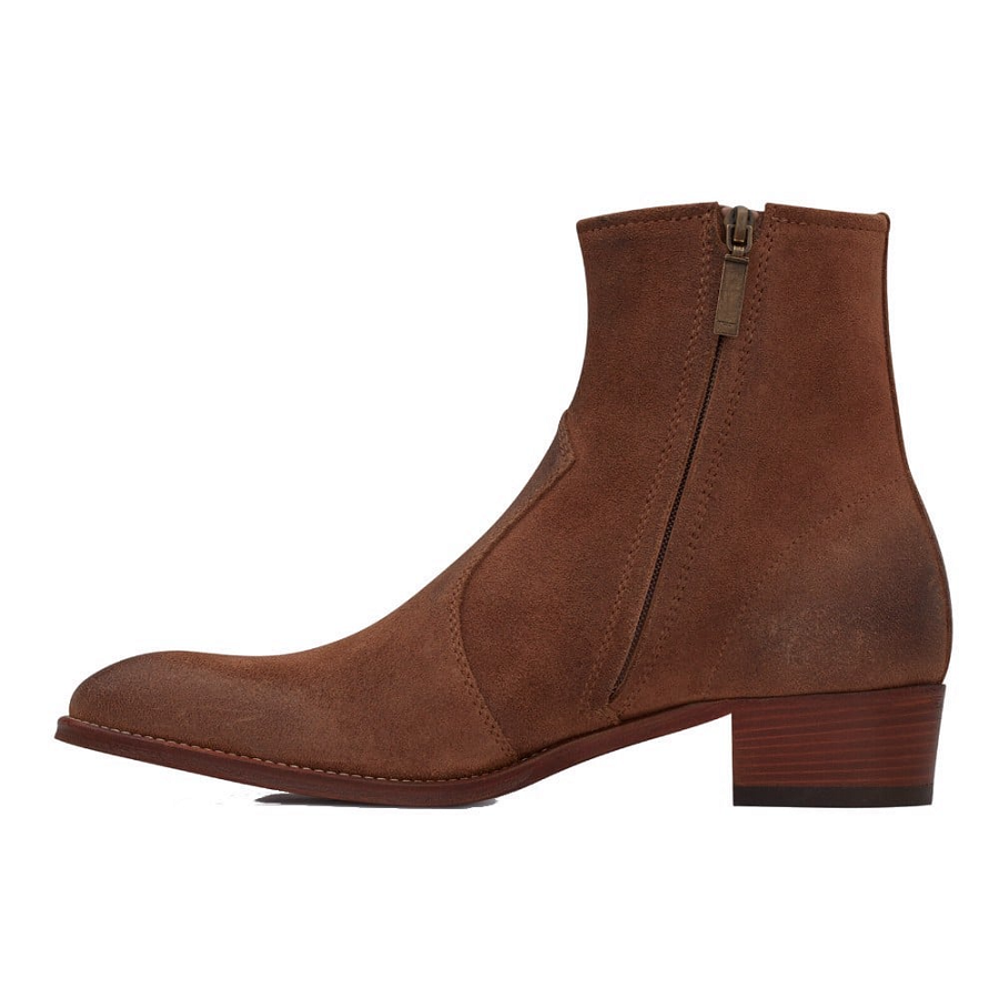 Giày Saint Laurent Wyatt Zipped Boots Suede 'Red Brown' 66928525T002749 - Ảnh 4