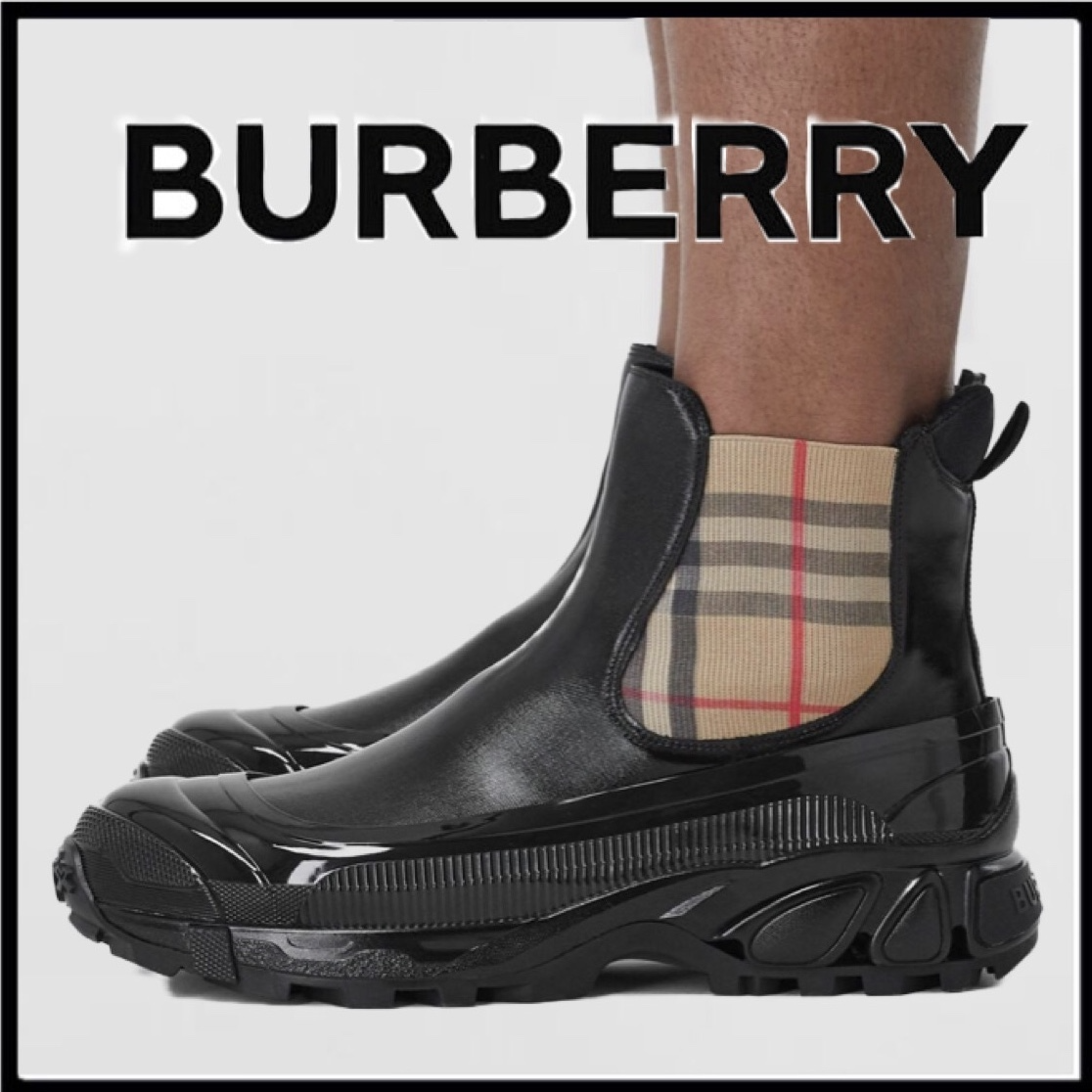 Giày Burberry Vintage Check Detail Coated Canvas Chelsea Boots 80218011 - Ảnh 4