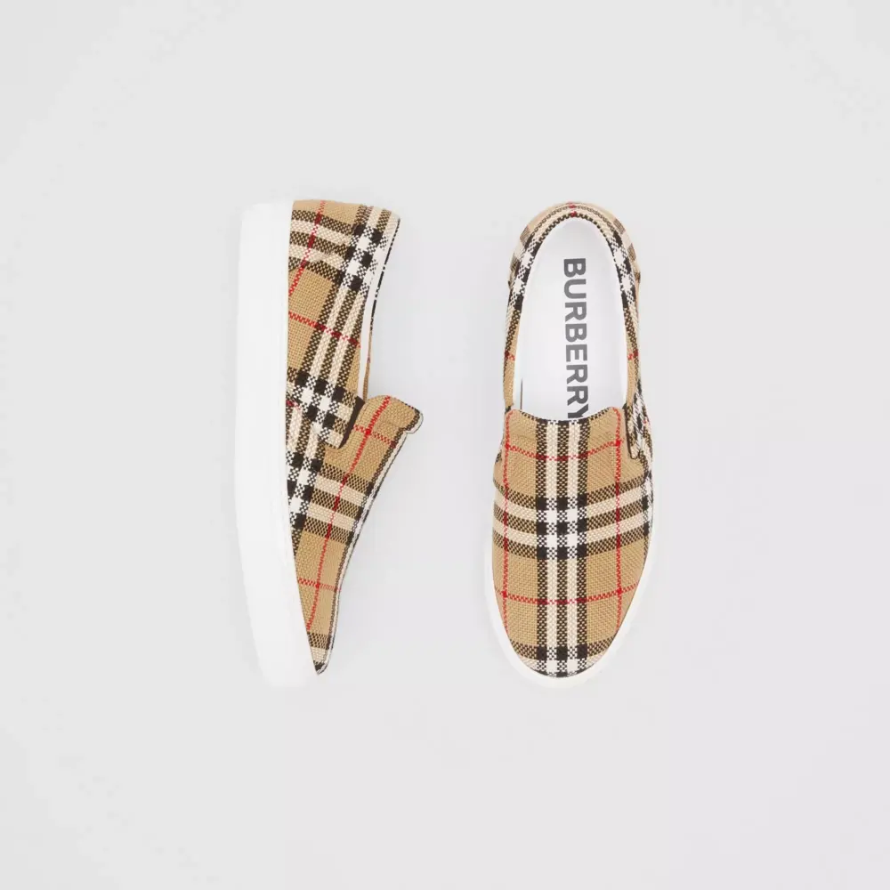 Giày Burberry Bio-based Sole Latticed Cotton Slip-on Beige 80321921 - Ảnh 6