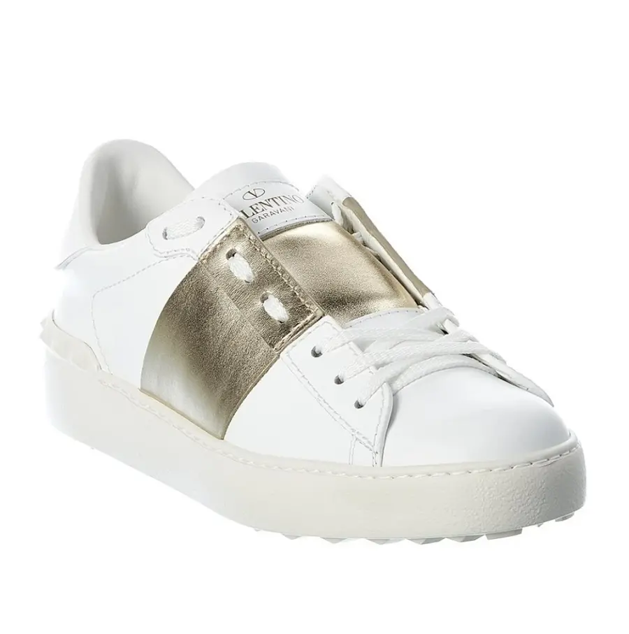 Giày Valentino Gold Stripe Stud Leather Open Sneakers ZW2S0781FLRL71 - Ảnh 3