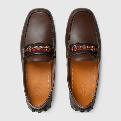 Giày Gucci Brown Leather Men's Green Interlocking G Horsebit 624698-1XH10-2160 - Ảnh 5