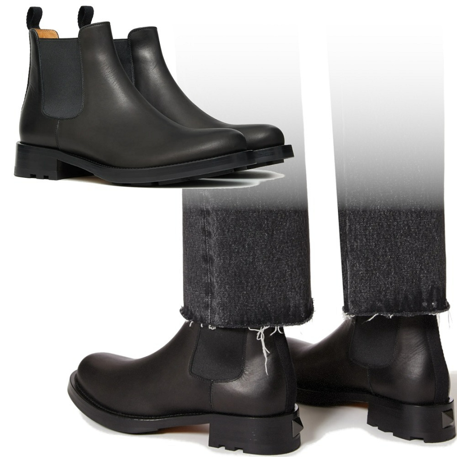 Giày Valentino Garavani Roman Stud Calfskin Chelsea Boot WY2S0E58ZQK0NO - Ảnh 3