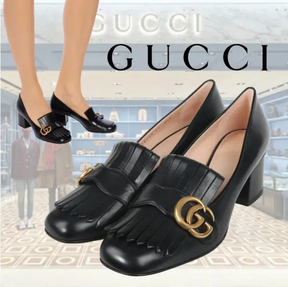 Giày Gucci Wmns Black Leather Mid-Heel Pump 408208-C9D00-1000 - Ảnh 6