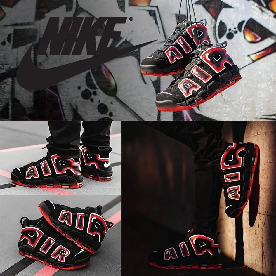 Alternative view of Giày Nike Air More Uptempo Black White Laser Crimson CJ6129-001
