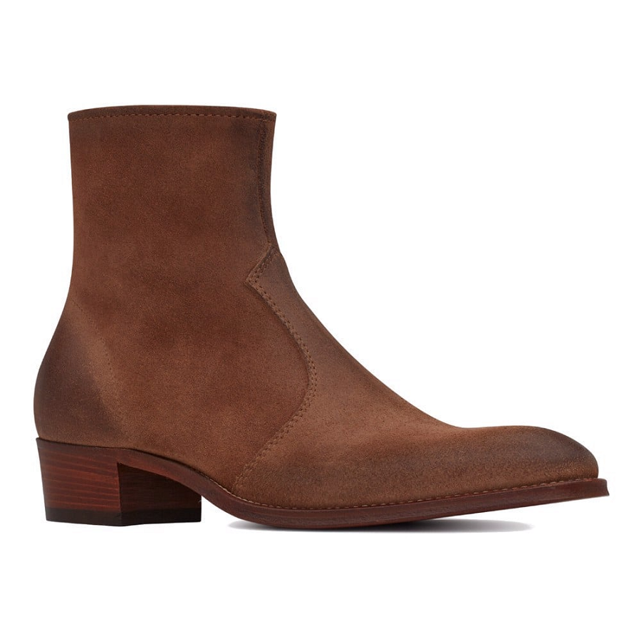 Giày Saint Laurent Wyatt Zipped Boots Suede 'Red Brown' 66928525T002749 - Ảnh 3