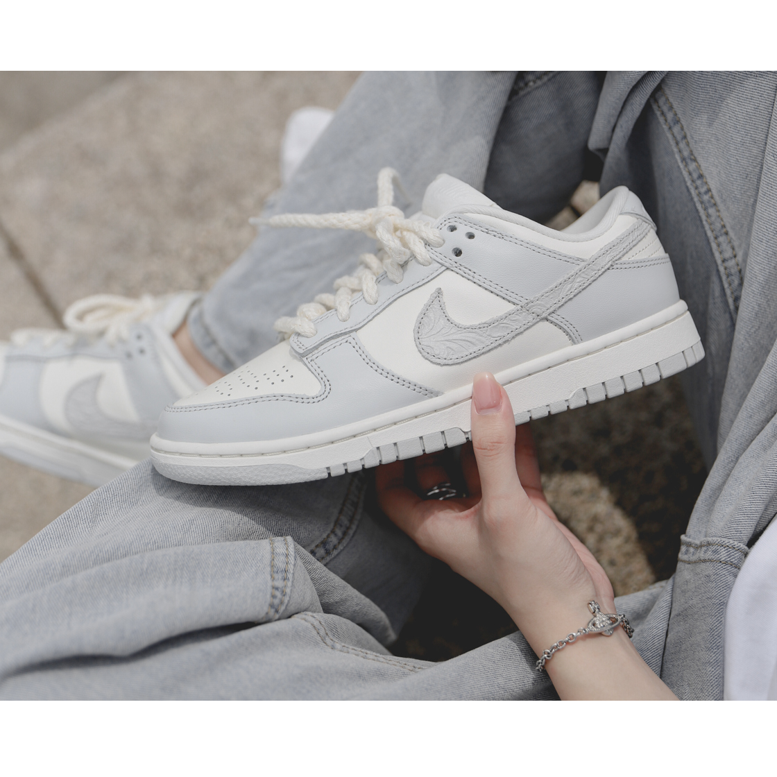 Giày Nike Dunk Low Needlework Sail Aura 'Grey' FJ4553133 Jordan 1