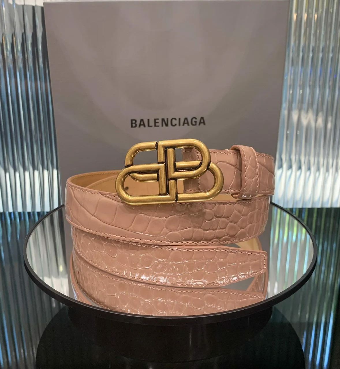 Thắt Lưng Balenciaga Crocodile Embossed Leather 'Nude' 5816902UD746310 - Ảnh 7