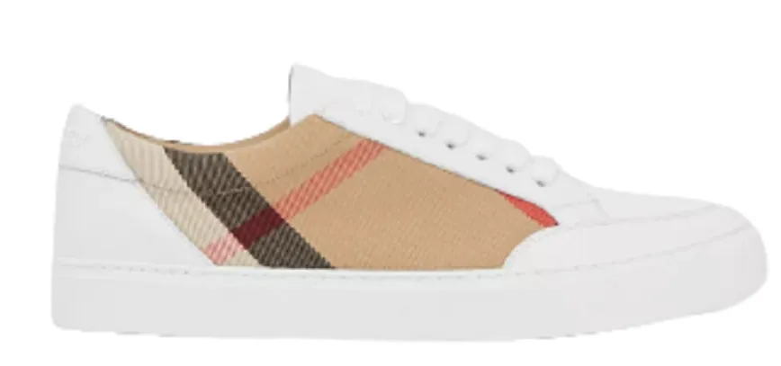 Giày Burberry House Check Leather Sneakers Optic White p80243261