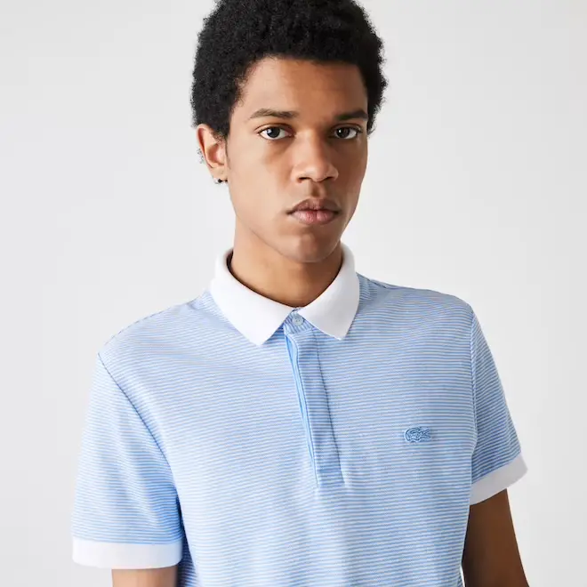 Áo Lacoste Linen Blend Striped Polo Blue PH9729-51G - Ảnh 3