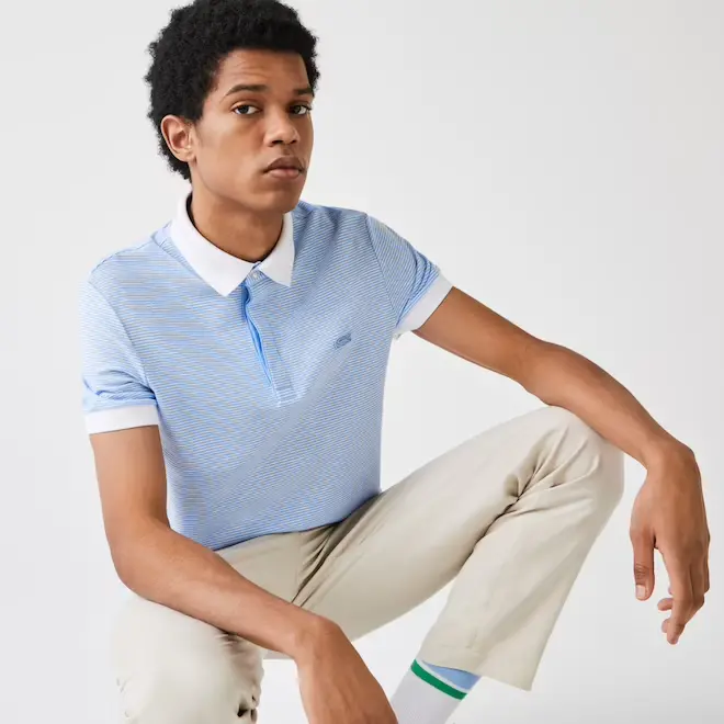 Áo Lacoste Linen Blend Striped Polo Blue PH9729-51G - Ảnh 4