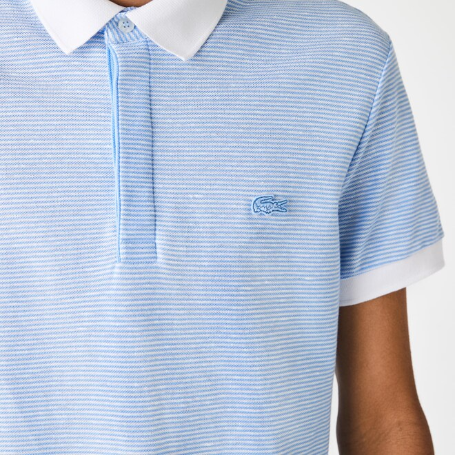 Áo Lacoste Linen Blend Striped Polo Blue PH9729-51G - Ảnh 2