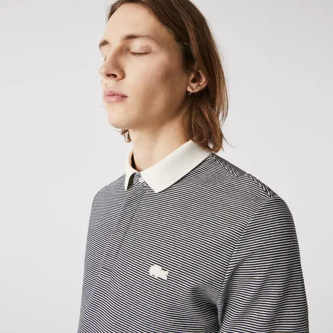 Áo Lacoste Linen Blend Striped Polo Grey PH9729-51G - Ảnh 3