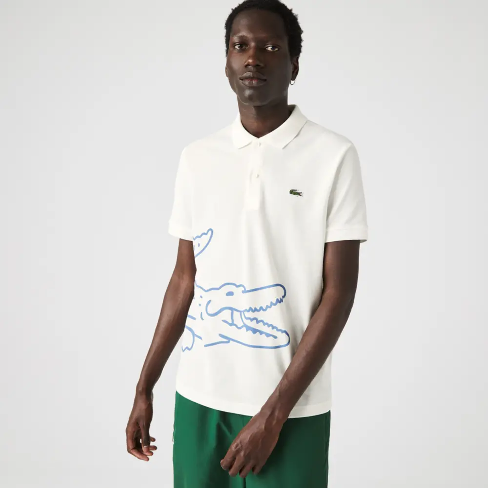 Áo Lacoste Men's Crocodile Print White Polo Shirt PH9739-70V - Ảnh 3