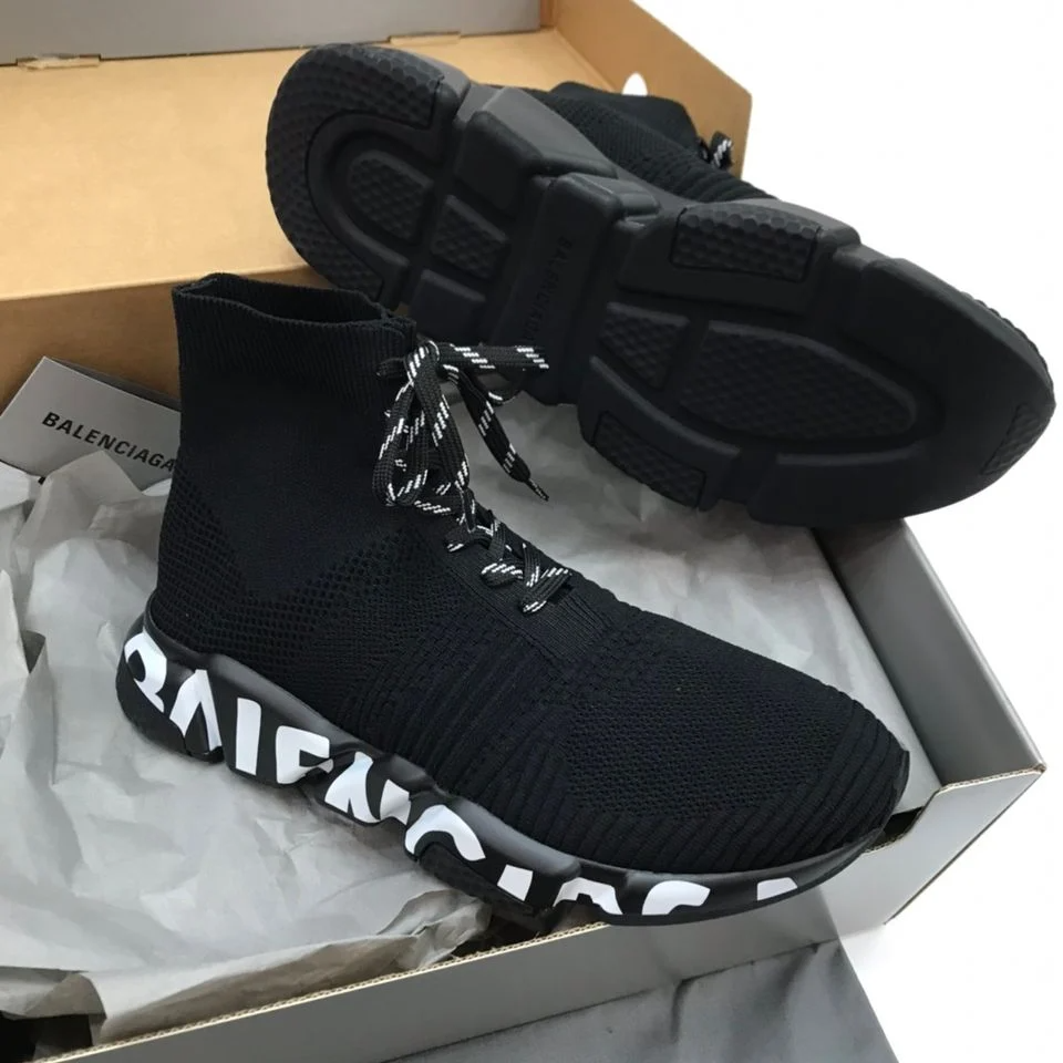 Giày Balenciaga Speed Lace Up Graffiti 'Black White' 617251W2DB71006 - Ảnh 4