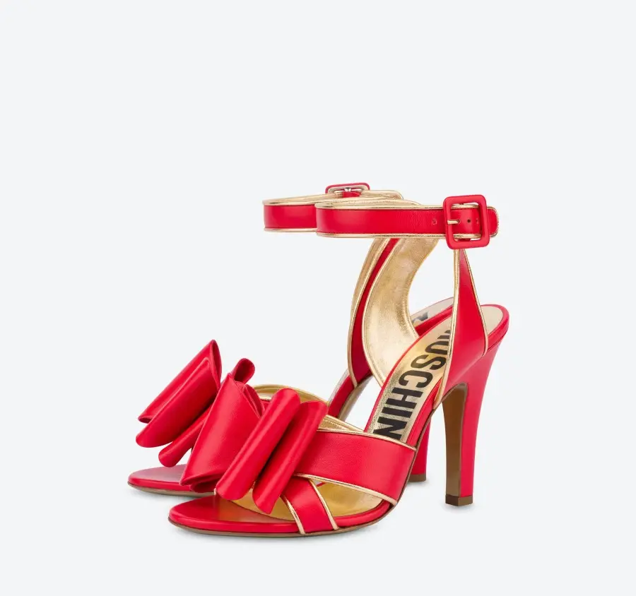 Giày Cao Gót Moschino Low Bow Calfskin 'Red' MA1641AC1EMFL501 - Ảnh 3