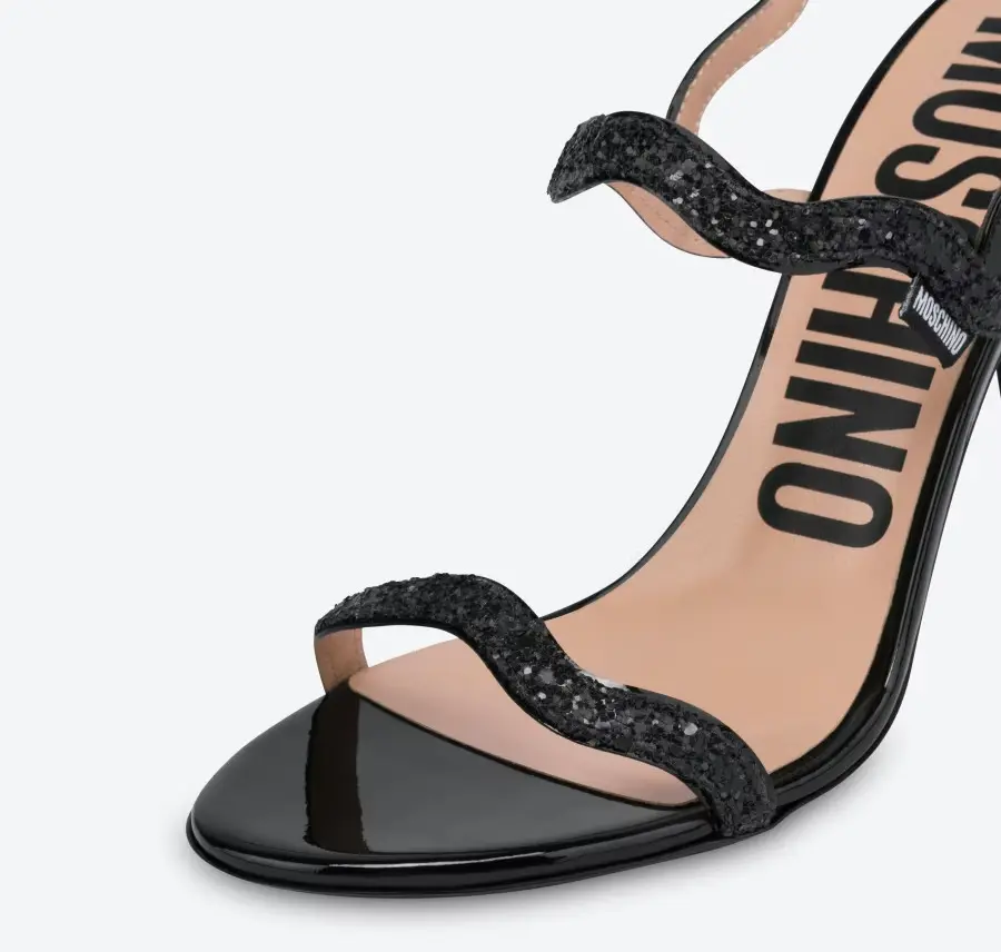 Giày Cao Gót Moschino Ric Rac High Glitter 'Black' MA1656AC0EMJV000 - Ảnh 4