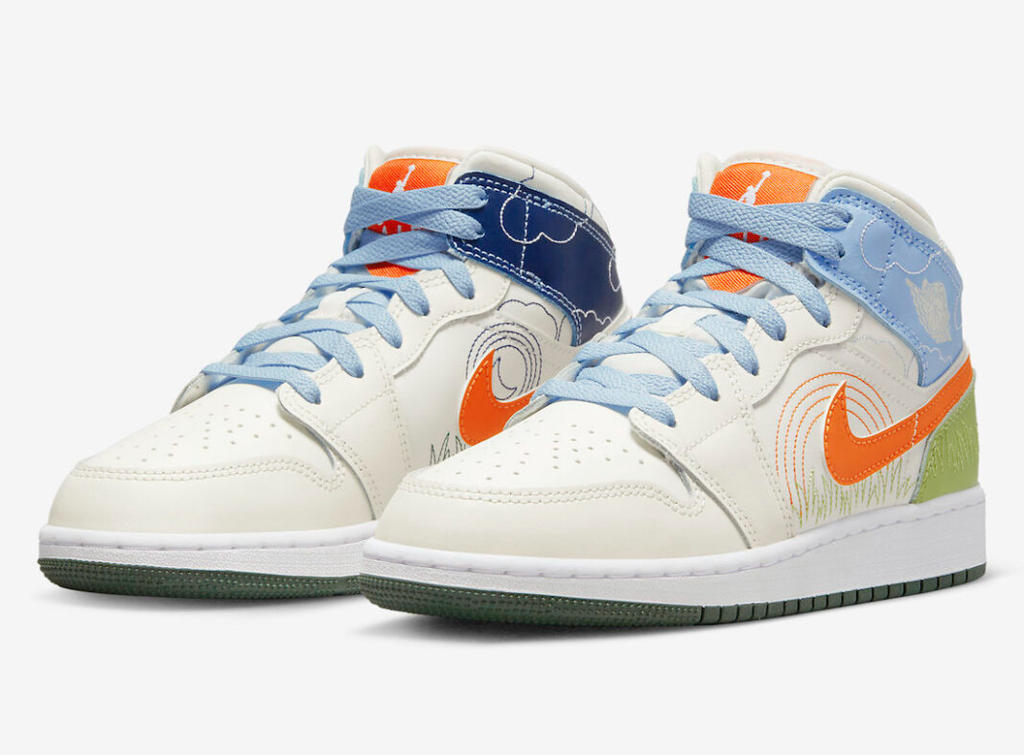 Giày Nike Air Jordan 1 Mid Stitch 'White Green Black' DX2462-100 - Ảnh 2