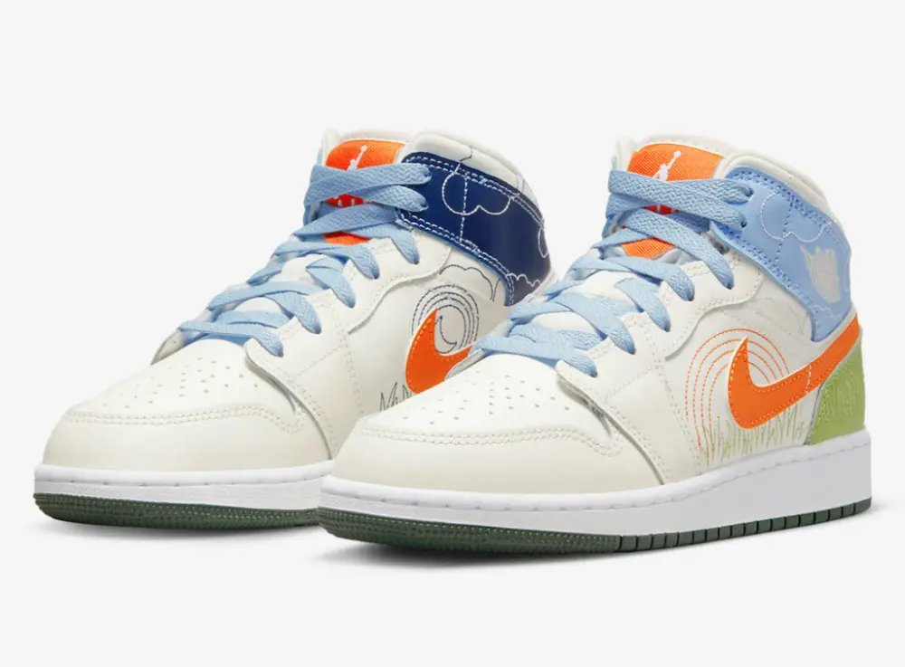 Alternative view of Giày Nike Air Jordan 1 Mid Stitch 'White Green Black' DX2462-100