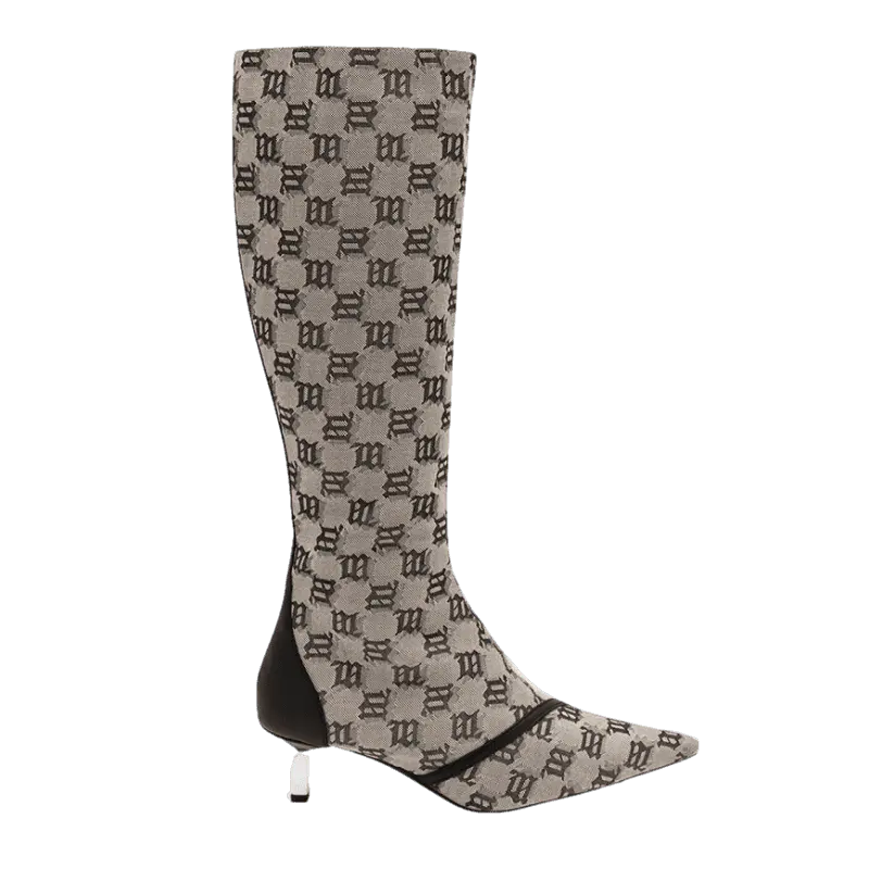 Giày MSIBHV The Sasha Knee High Boot Jacquard Beige 3121BM645
