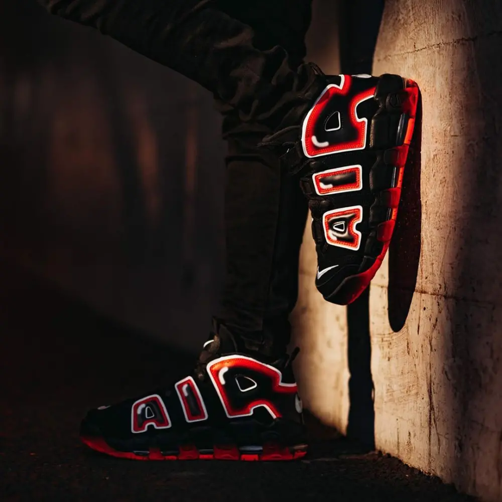 Giày Nike Air More Uptempo Black White Laser Crimson CJ6129-001 - Ảnh 6